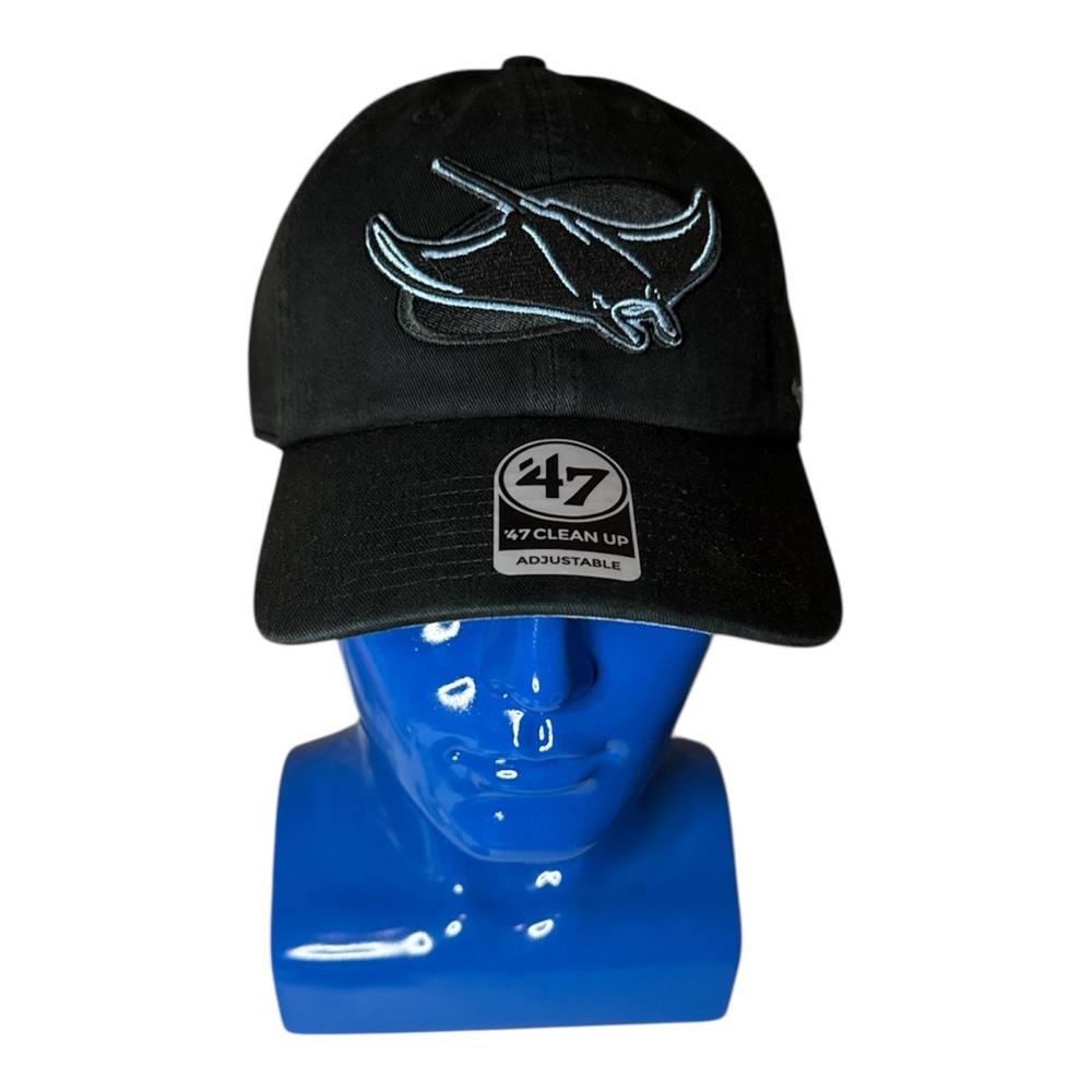 ’47 Clean Up Tampa Bay Rays Adjustable Black Cap Hat Blue Undervisor MLB